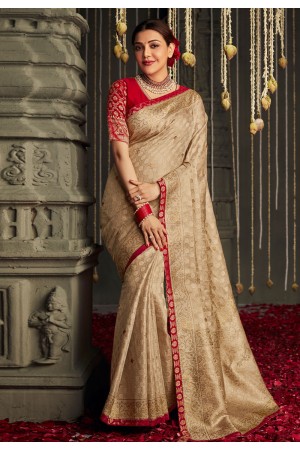 Kajal aggarwal Silk bollywood Saree in beige colour 5229