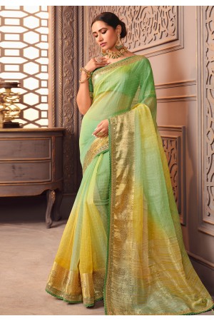 Organza Saree with blouse in Light green colour 1205