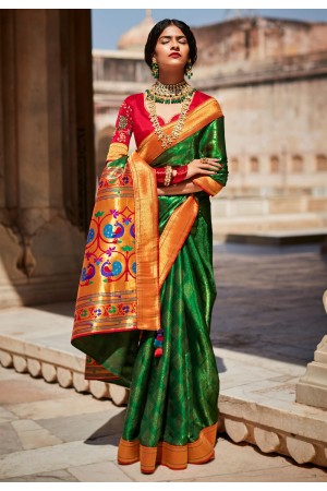 Silk Saree with blouse in Green colour 1455