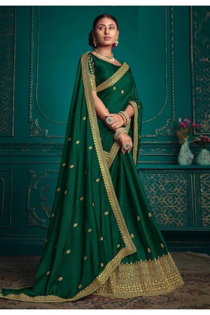 Silk Saree with blouse in Green colour 9717