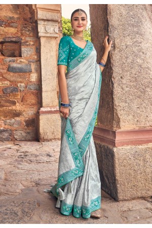 Silk Saree with blouse in Grey colour 5309