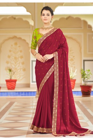Silk Saree with blouse in Maroon colour 5413
