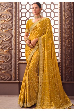 Silk Saree with blouse in Mustard colour 1201A