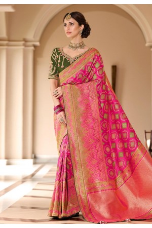 Silk Saree with blouse in Pink colour 13411