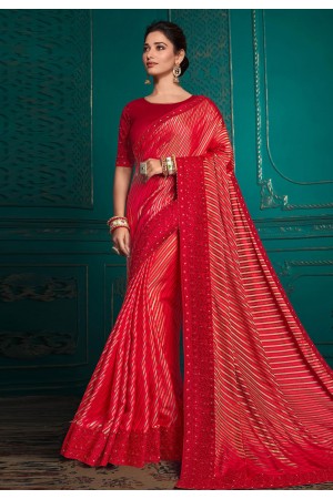 Silk Saree with blouse in Red colour 9703