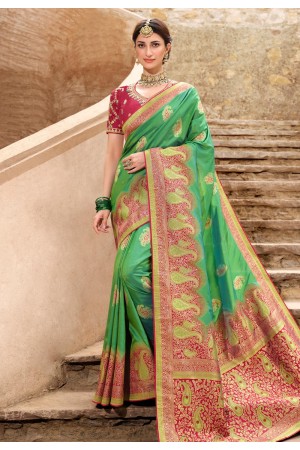 Silk Saree with blouse in Sea green colour 13410