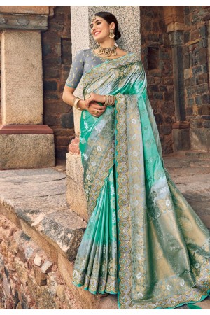 Silk Saree with blouse in Sea green colour 5305