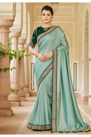 Silk Saree with blouse in Sea green colour 5415