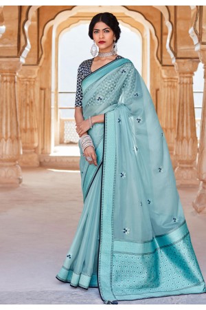 Silk Saree with blouse in Sky blue colour 1454