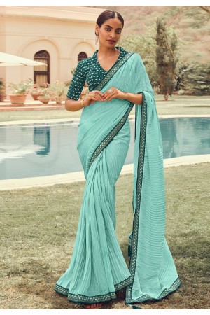 Silk Saree with blouse in Sky blue colour 4904