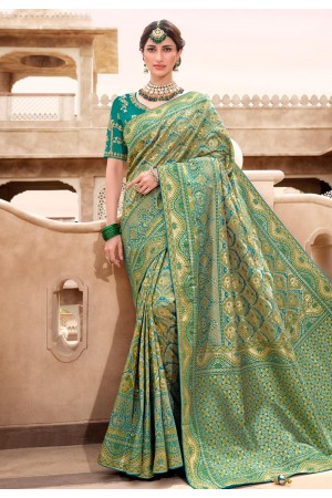 Silk Saree with blouse in Teal colour 13413
