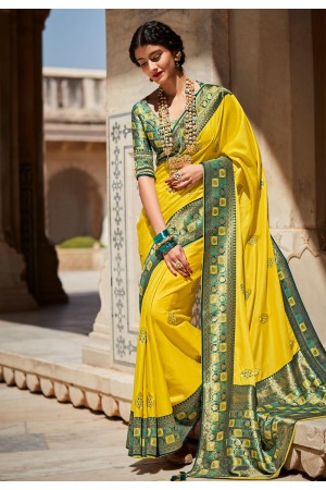 Silk Saree with blouse in Yellow colour 1453
