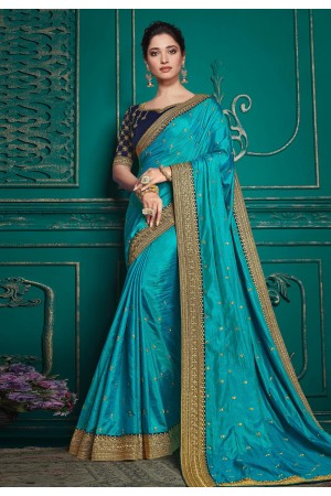 Tamannaah bhatia Silk bollywood Saree in turquoise colour 9706