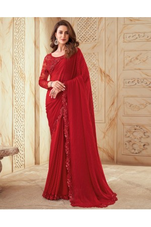 Glam Silk Saree with blouse in red color
