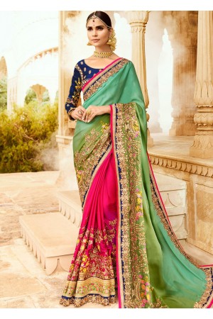 Green pink blue wedding saree 8007
