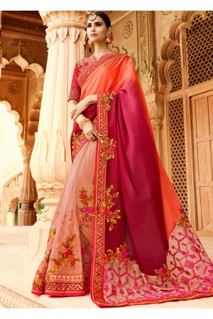 Peach pink wedding saree 8004