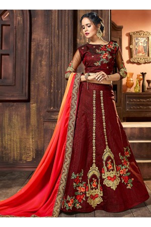 Brown raw silk wedding lehenga choli