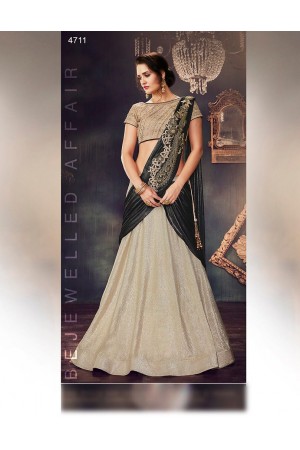 Cream lycra wedding lehenga choli