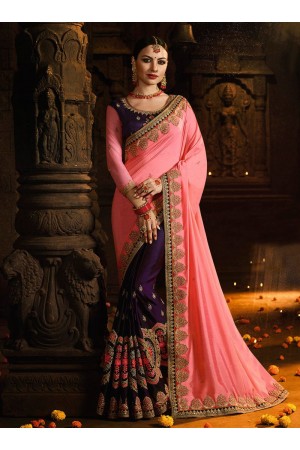 Pink and wine color silk designer party wear saree