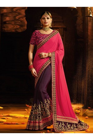 Rani and wine color silk Indian wedding saree