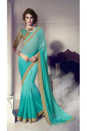 Party-wear-green-gold-color-saree