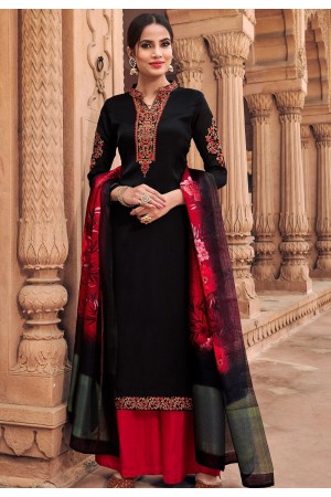 black georgette satin palazzo style suit 6603