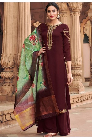 brown georgette satin palazzo style suit 6605