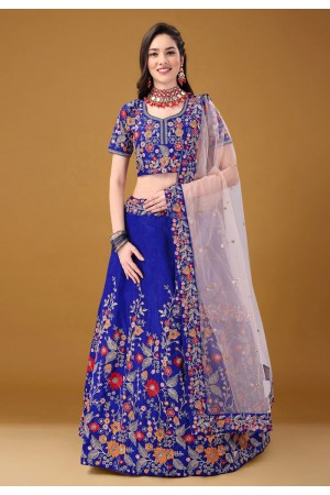 Satin silk a line lehenga choli in Blue colour 11001
