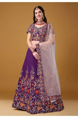 Satin silk a line lehenga choli in Purple colour 11007