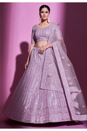 Soft net a line lehenga choli in Light purple colour 34010