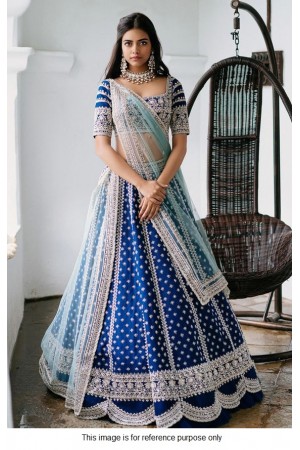 Bollywood model blue tafetta silk wedding lehenga