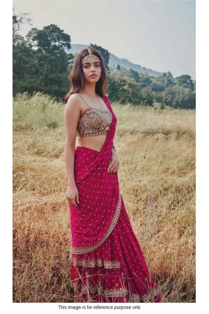 Bollywood model pink mirror work ruffle saree