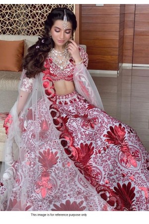 Bollywood model white tafetta silk lehenga choli