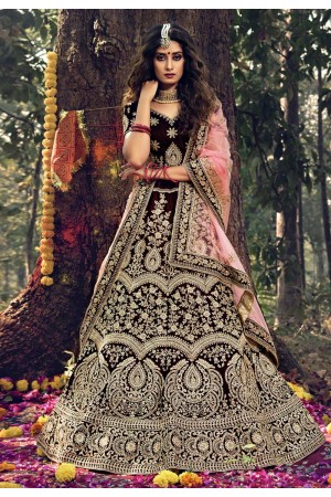 Maroon velvet circular lehenga choli 3701