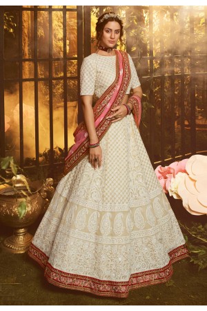 Off white georgette circular lehenga choli 3907