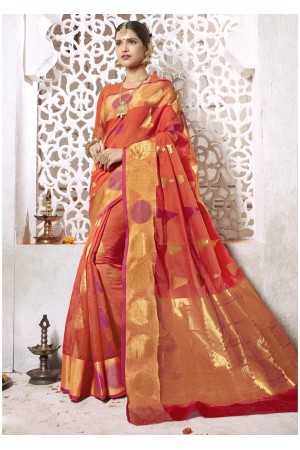 Orange Colored Woven Art Silk Festive Saree 2207