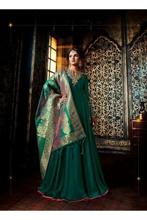 Bottle green color satin georgette wedding wear anarkali suit