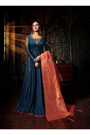 Navy blue color satin georgette wedding wear anarkali suit