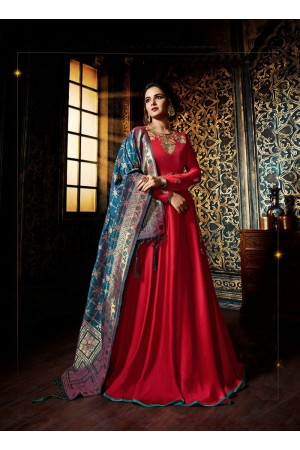 Red color satin georgette wedding wear anarkali suit