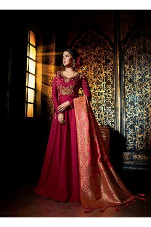 Wine color satin georgette wedding wear anarkali suit