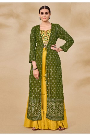 Green georgette readymade jacket style suit 27001