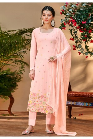Pink viscose georgette pant style suit 10112