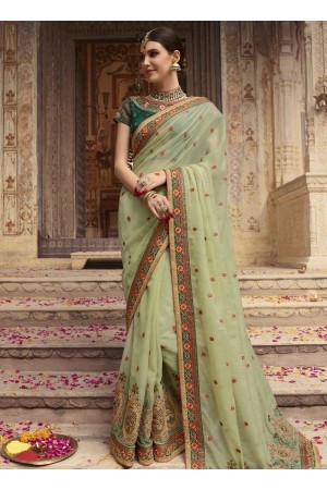 Light green Organza Indian wedding Saree