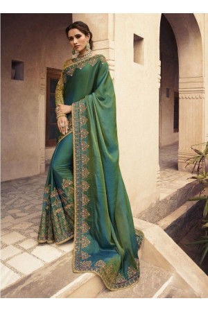 Green shaded Barfi silk Indian designer Saree
