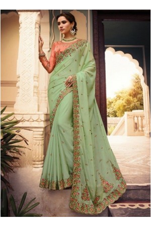 Fresh green Barfi silk Indian designer Saree