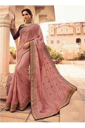 Onion pink barfi silk Indian designer Saree