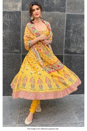 Bollywood Kriti Sanon Inspired Yellow crepe anarkali
