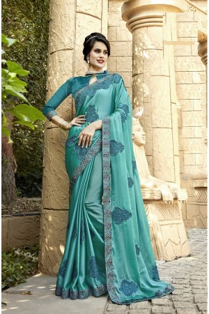 Turquoise designer fancy party wear saree 75012