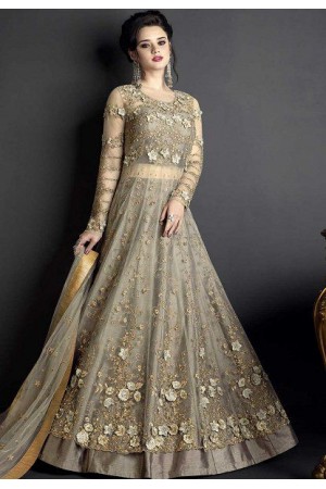 Grey net wedding ghagra choli style 10001