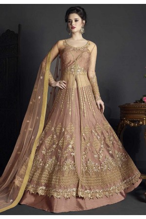 Peach net wedding ghagra choli style 10002